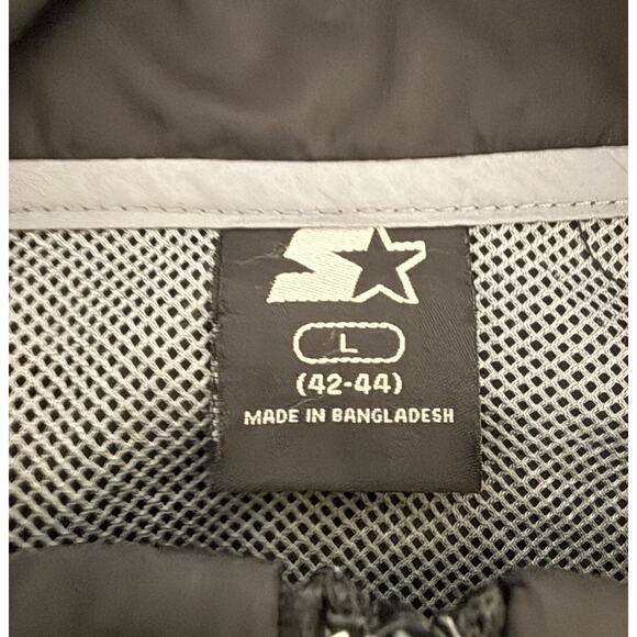 Vtg Starter Windbreaker Track Jacket Men’s Large Black Gray Lightweight Y2K - Picture 6 of 11